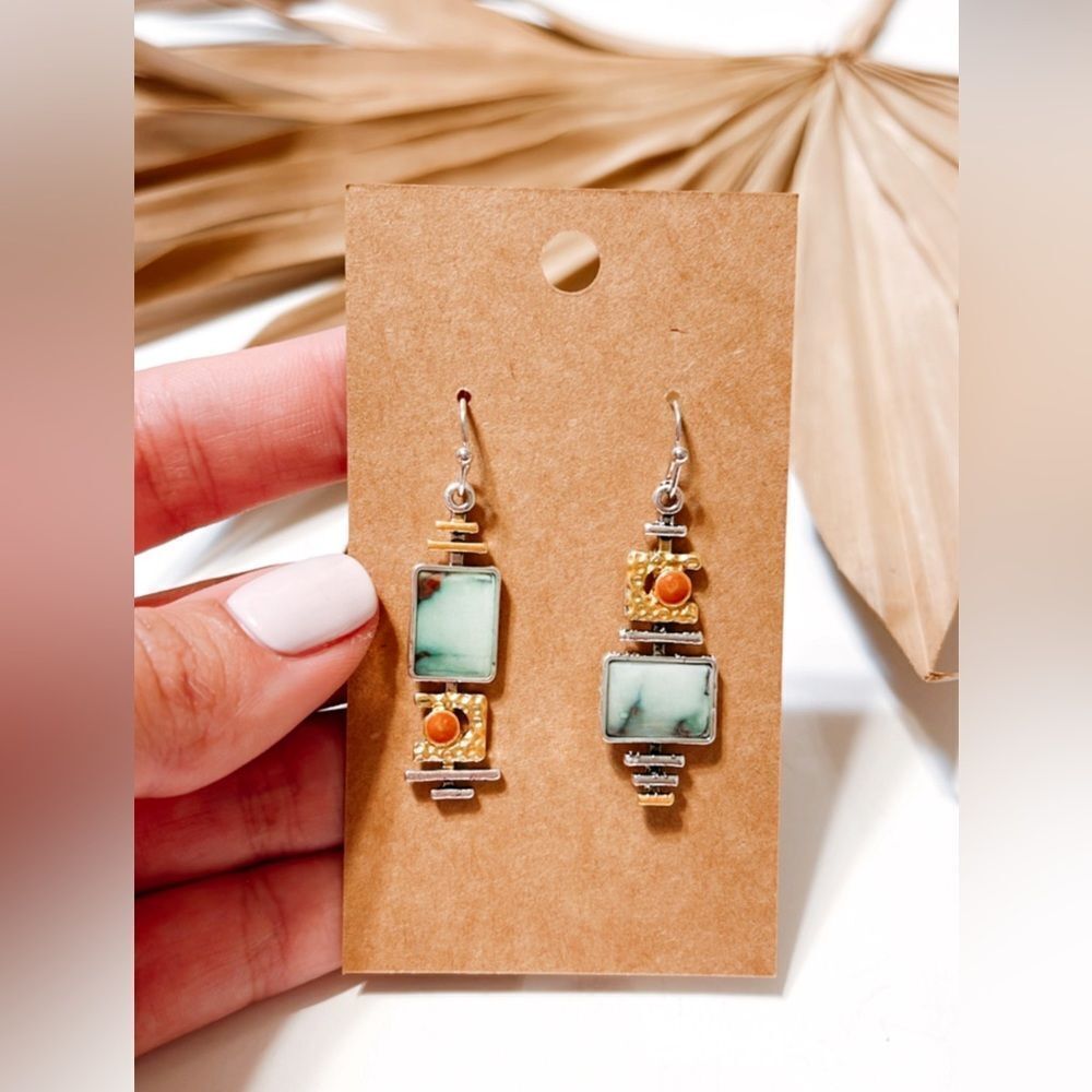 Free People Mint and Orange Mixed-Metal Drop Earrings - Picture 2 of 3